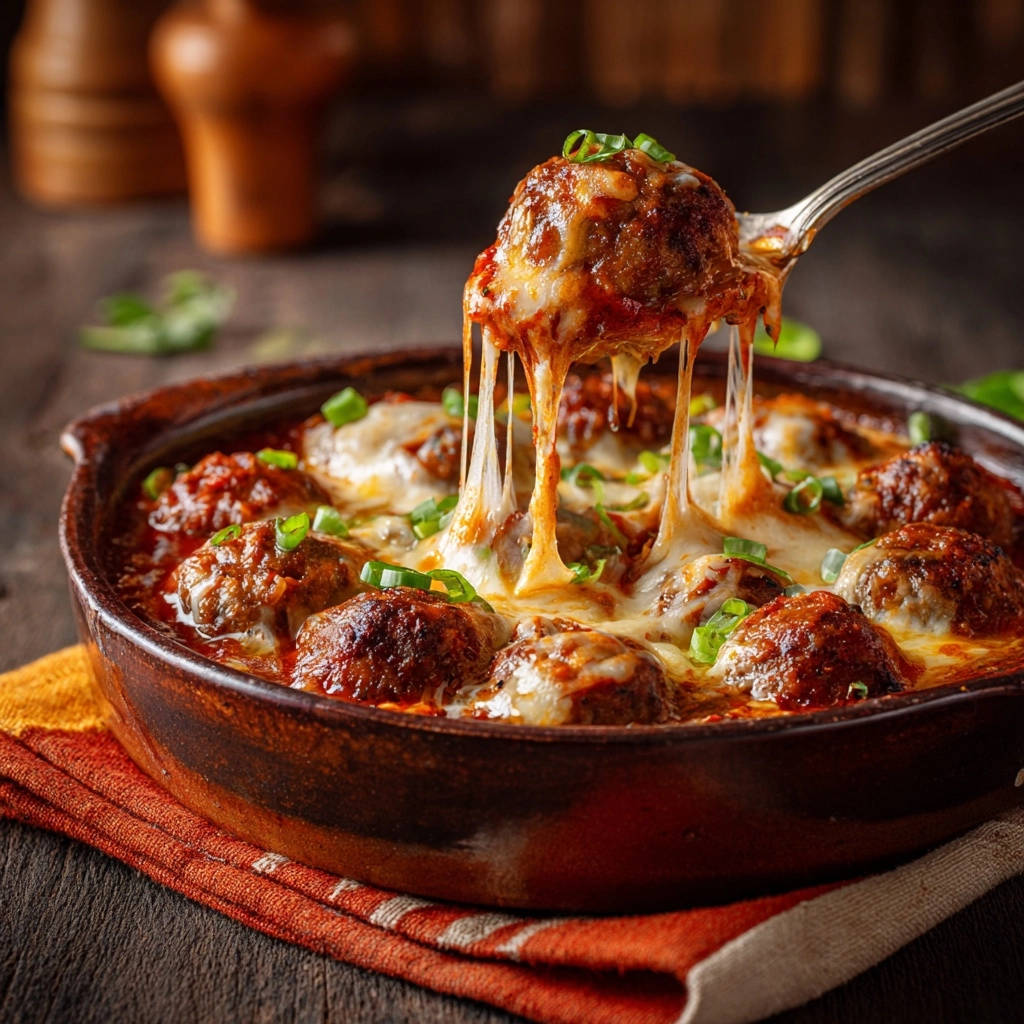 Gebackene Käse-Hackbällchen in reichhaltiger Tomatensoße