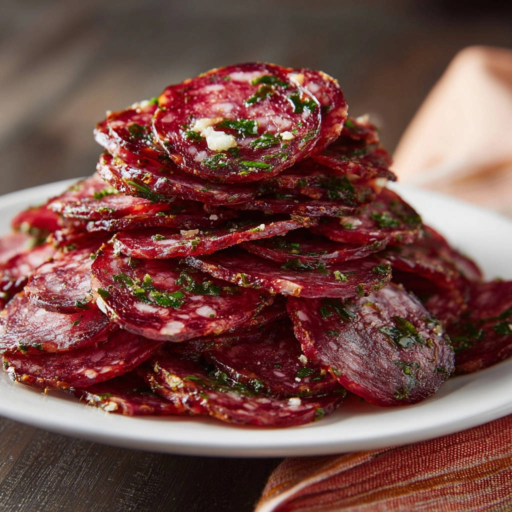 Knusprige Rohwurst-Chips mit Kräutern