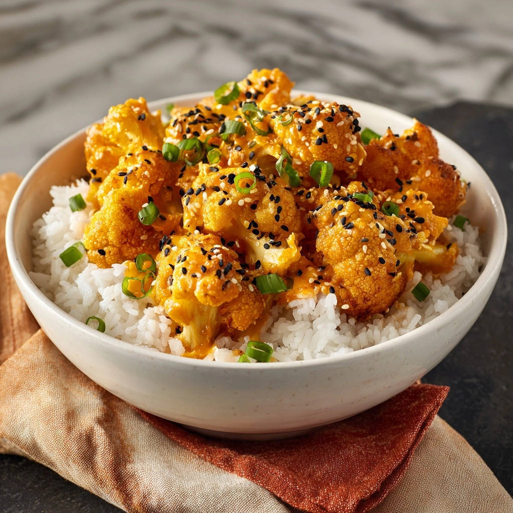 Cremiger Blumenkohl mit Sesam und Reis