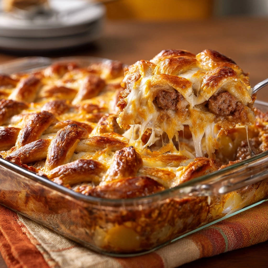 Herzhafter Wurst-Käse-Brot-Auflauf