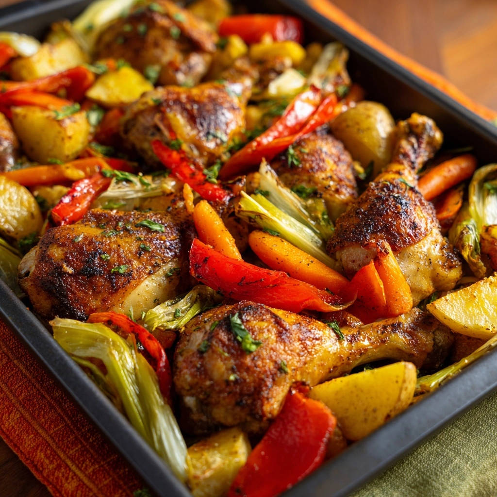 Herzhaftes Blech-Hähnchen mit Ofengemüse