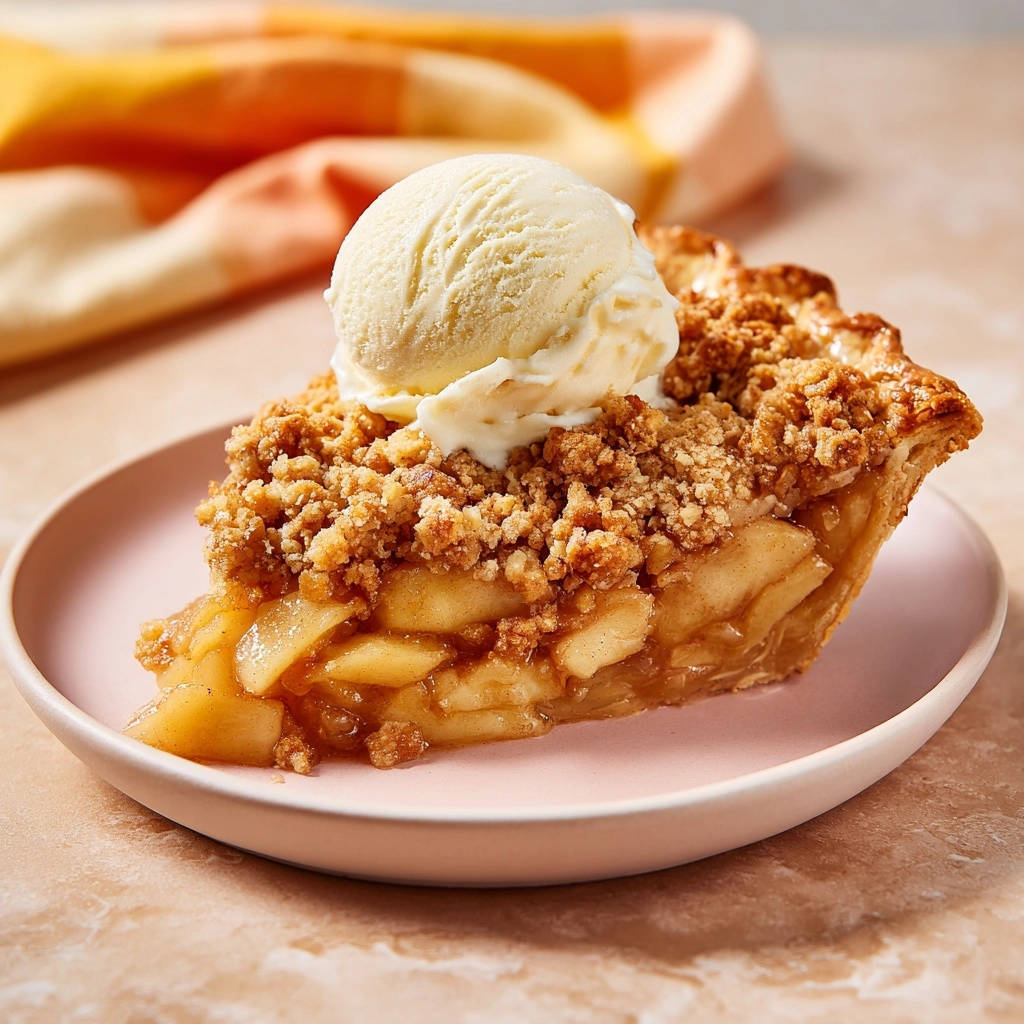 Klassischer Apfelkuchen mit Streuseln und Vanilleeis