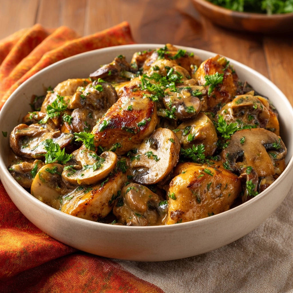 Cremiges Hähnchen mit Pilzen und Kartoffeln