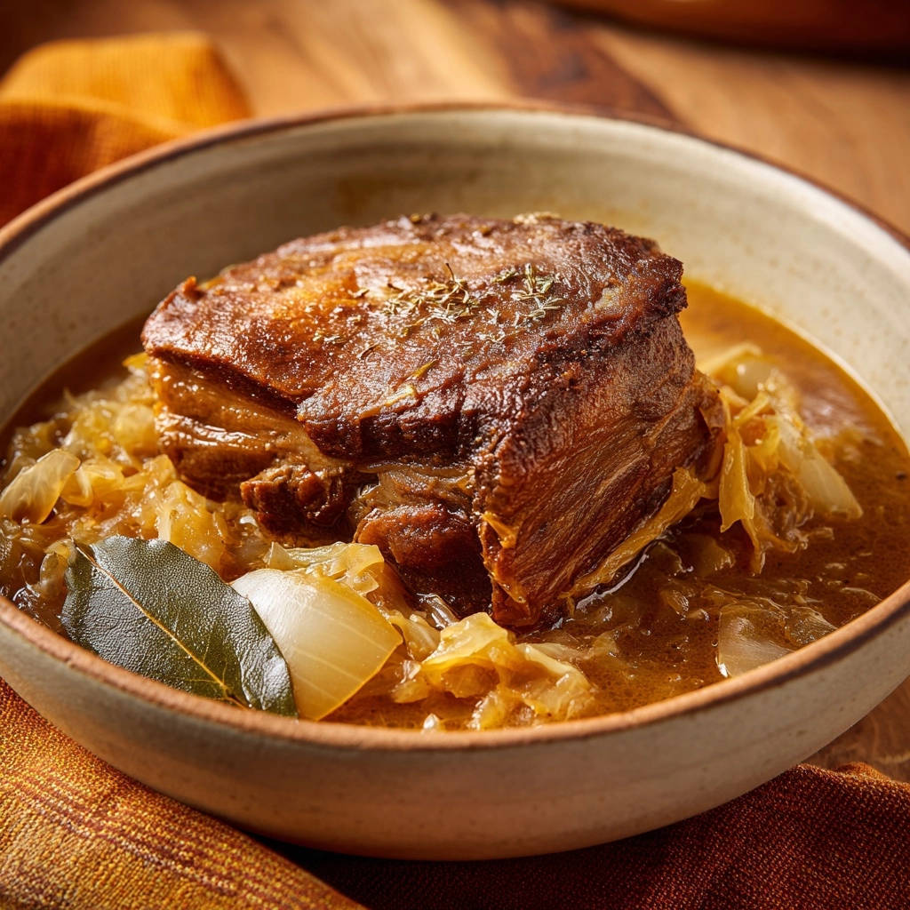 Deftige Rinderbrust auf Krautbett