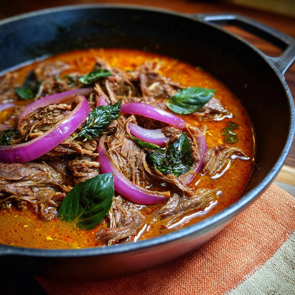 Cremiger Rindertopf mit Kokosmilch und frischen Kräutern