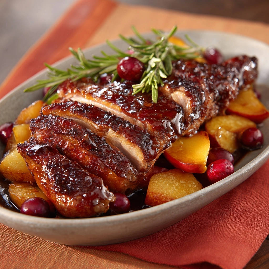 Zarte Entenbrust auf fruchtiger Cranberry-Apfel-Soße