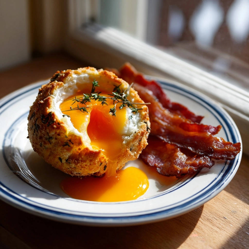 Herzhaftes Eier-Küchlein mit knusprigem Bacon