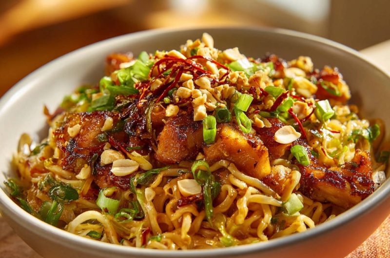 Blitz-Wok-Nudeln mit knusprigem Hähnchen