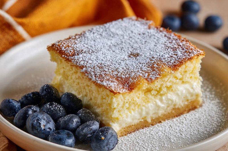 Cremiger Blechkuchen mit Blaubeeren