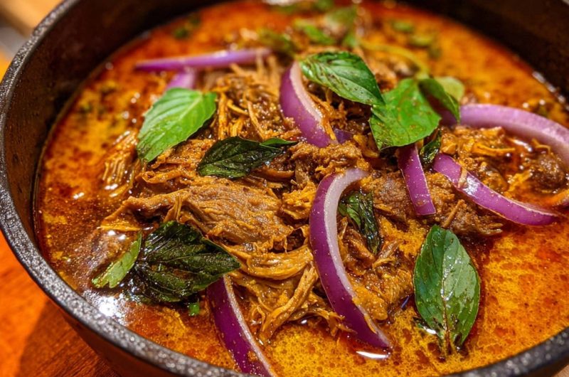 Cremiger Rindertopf mit Kokosmilch und frischen Kräutern