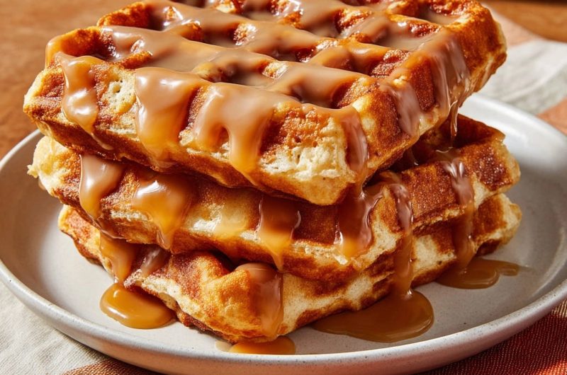 Goldbraune Waffeln mit cremiger Karamellsauce