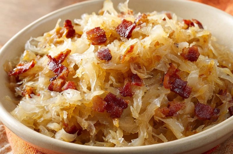 Goldbraunes Sauerkraut mit krossem Bacon