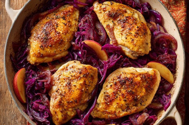 Herbstliches Ofen-Hähnchen mit Rotkohl und Apfel