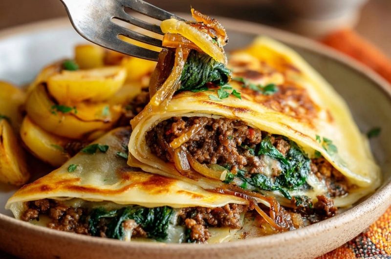Herzhafte Crêpes mit Hackfleisch-Spinat-Füllung