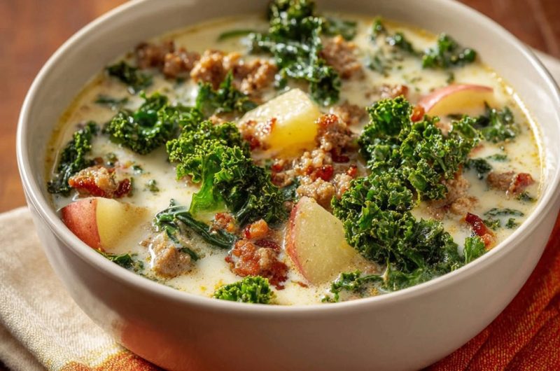 Herzhafte Grünkohl-Hack-Suppe mit Apfel