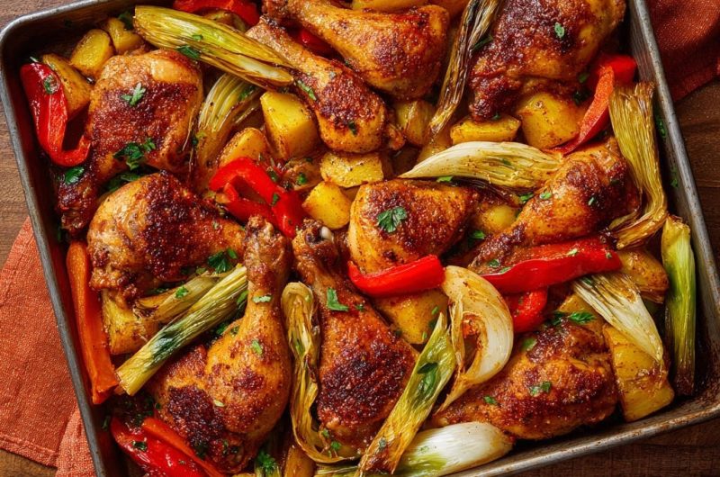 Herzhaftes Blech-Hähnchen mit Ofengemüse