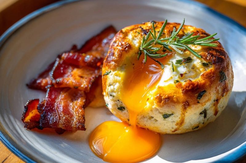 Herzhaftes Eier-Küchlein mit knusprigem Bacon