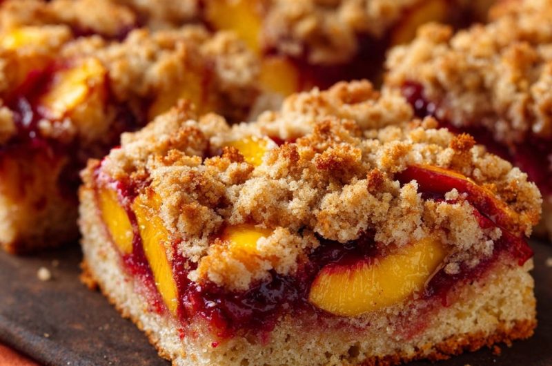 Saftiger Pfirsich-Beeren-Streuselkuchen