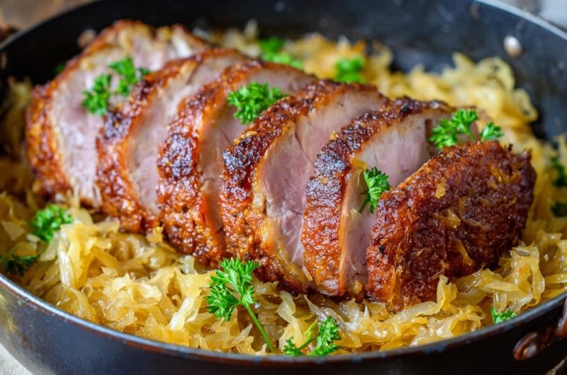 Saftiger Putenbraten auf Krautpfanne