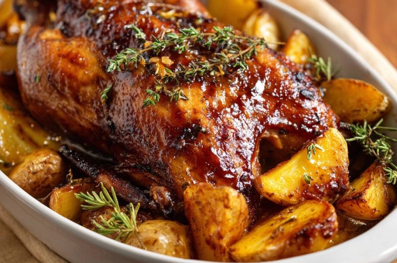 Saftiges Honig-Balsamico Brathähnchen mit Rosmarinkartoffeln