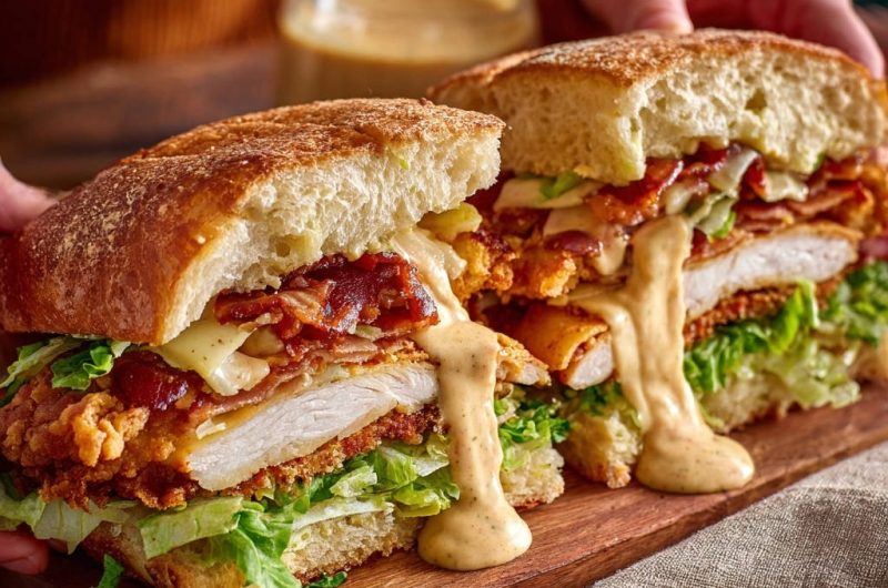 Saftiges Knusper-Hähnchen-Sandwich mit Bacon
