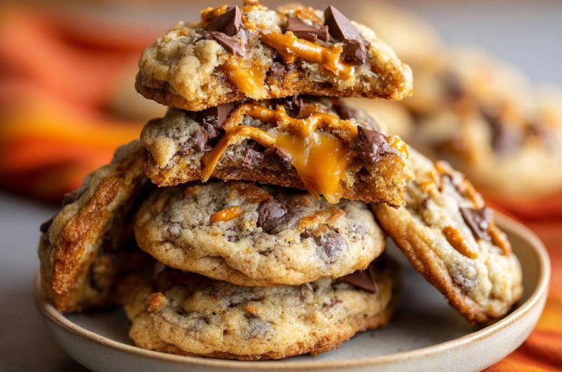 Schokoladen-Karamell-Salzbrezel-Cookies