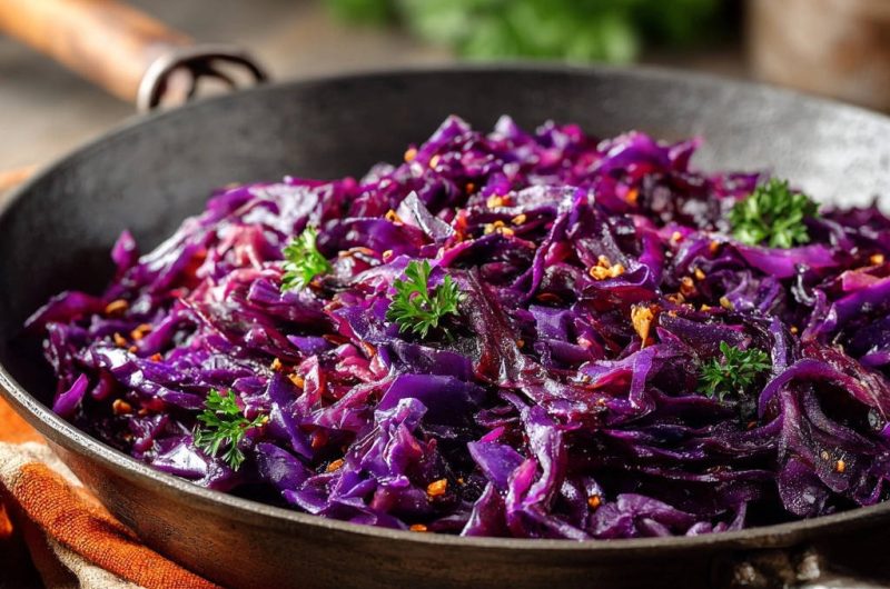 Zarter Gebratener Rotkohl mit Apfel und Zwiebeln