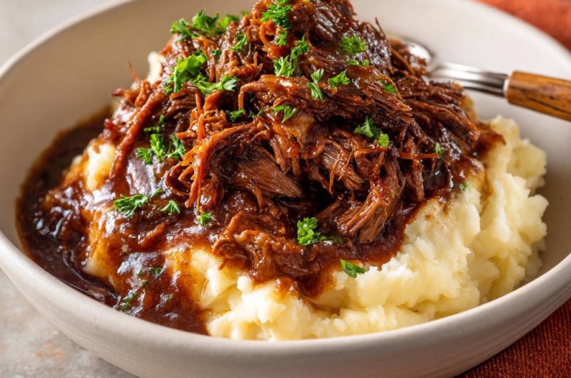 Zarter Rinderschmorbraten mit Kartoffelpüree