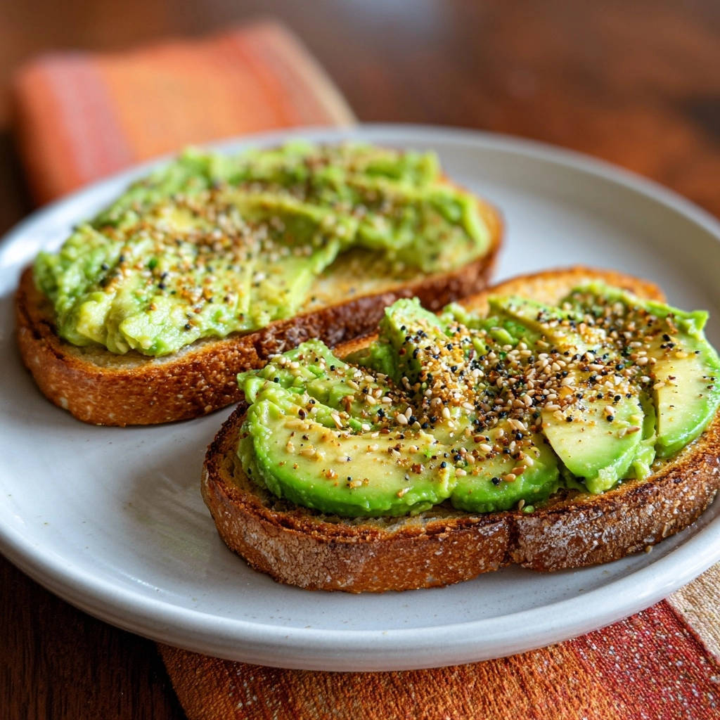 Avocado Toast Mit Allem Drum Und Dran Zwei Scheiben Garniert 1 Avocado Toast mit allem Drum und Dran, zwei Scheiben mit Avocado und Gewürzen bestreut auf einem Teller, Nahaufnahme