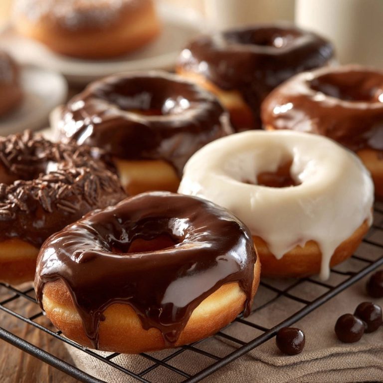 Hausgemachte Hefe-Donuts mit Schokoladenglasur und Streuseln auf einem Gitter abgekühlt