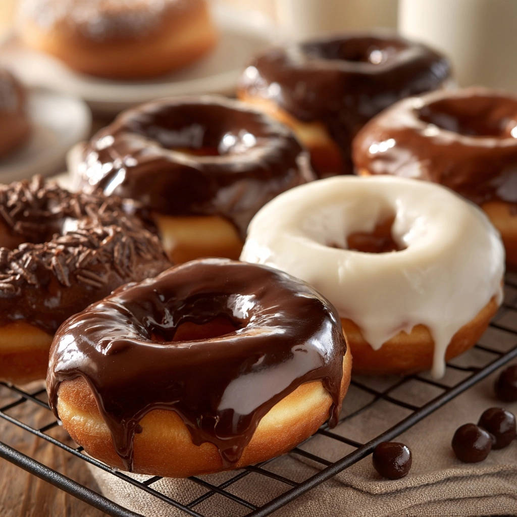 Hausgemachte Hefe-Donuts mit Schokoladenglasur und Streuseln auf einem Gitter abgekühlt