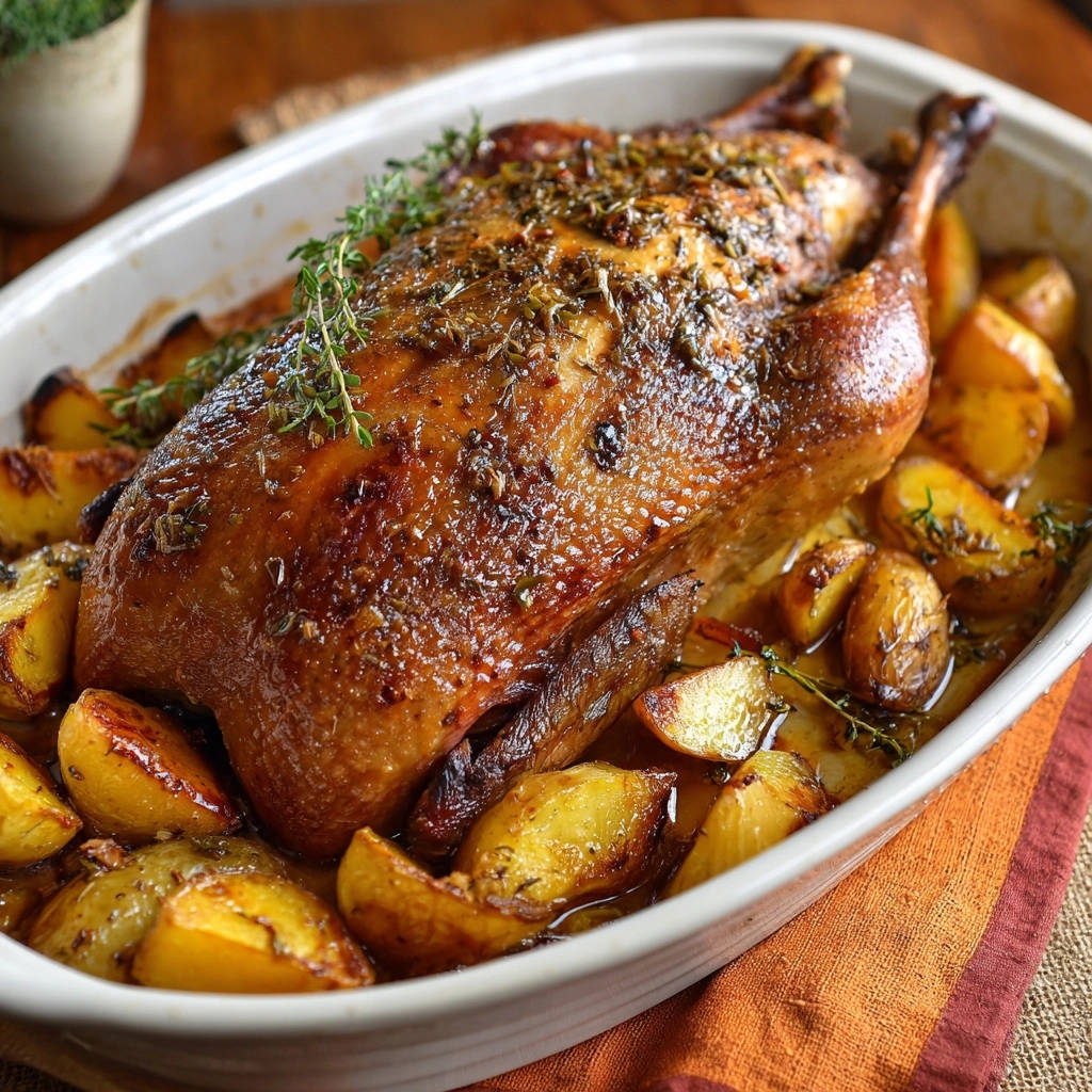 Honig Balsamico Brathahnchen Mit Rosmarinkartoffeln Ganz 1 Saftiges Honig-Balsamico Brathähnchen mit Rosmarinkartoffeln, im Ganzen in einer Auflaufform mit Kräutern und Bratkartoffeln.