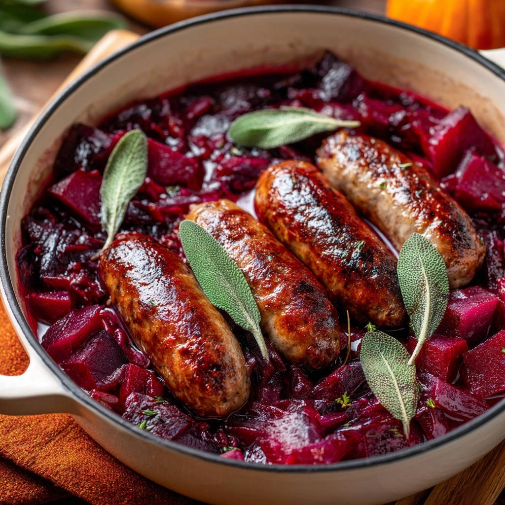 Deftiger Wursttopf mit Roter Bete