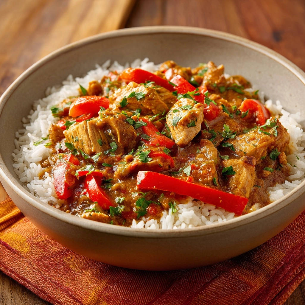 Cremiges Erdnuss-Hähnchen mit Paprika