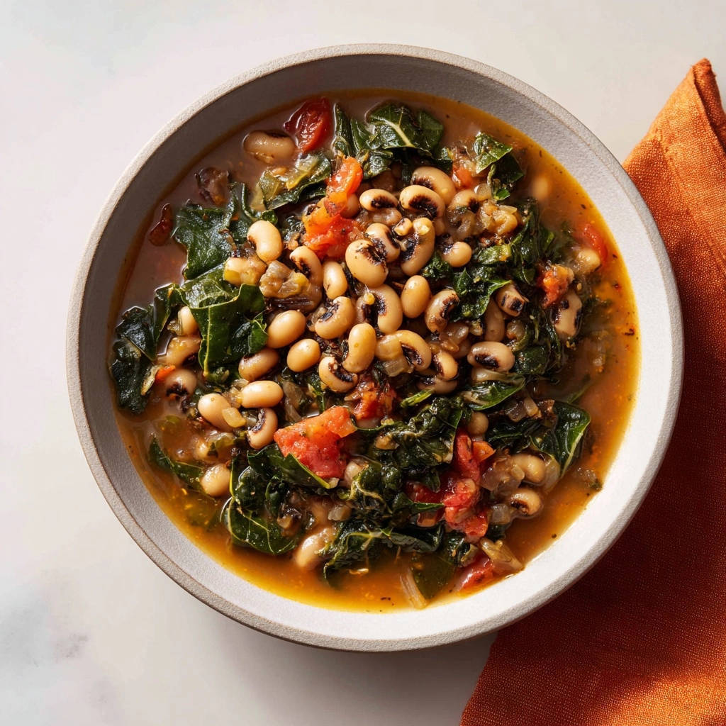 Herzhafter Augenbohnen-Eintopf mit Blattspinat