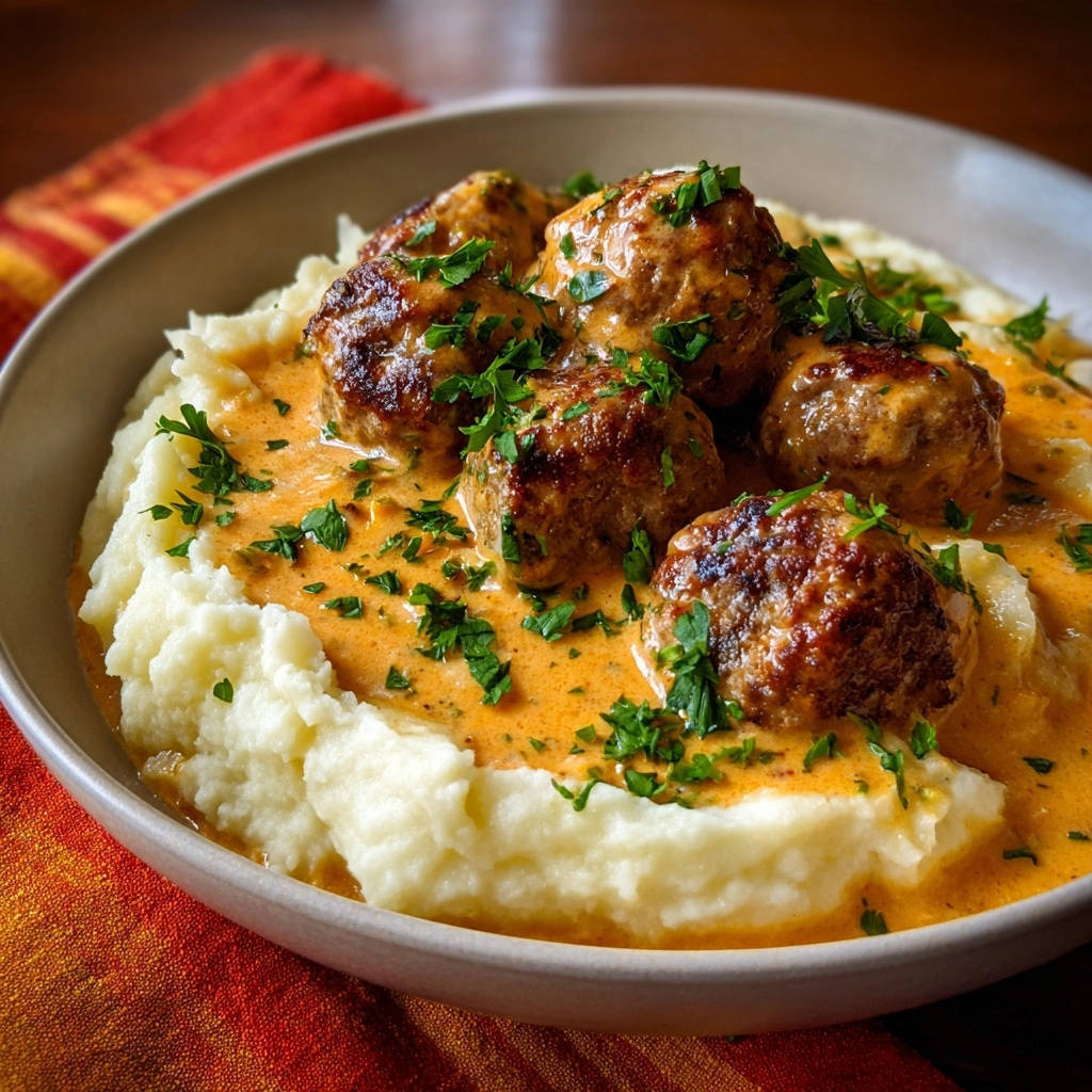 Cremige Hackbällchen mit Kartoffelpüree
