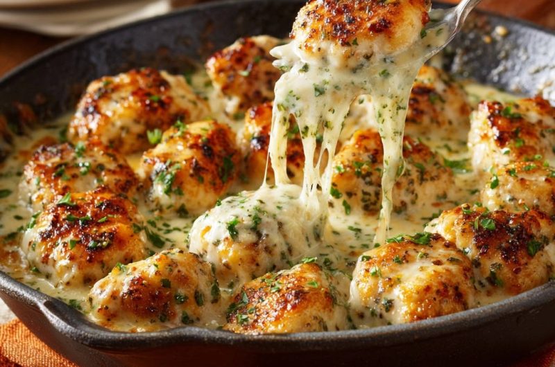 Cremige Hähnchenbällchen in Käse-Kräutersauce