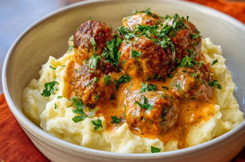 Cremige Hackbällchen mit Kartoffelpüree