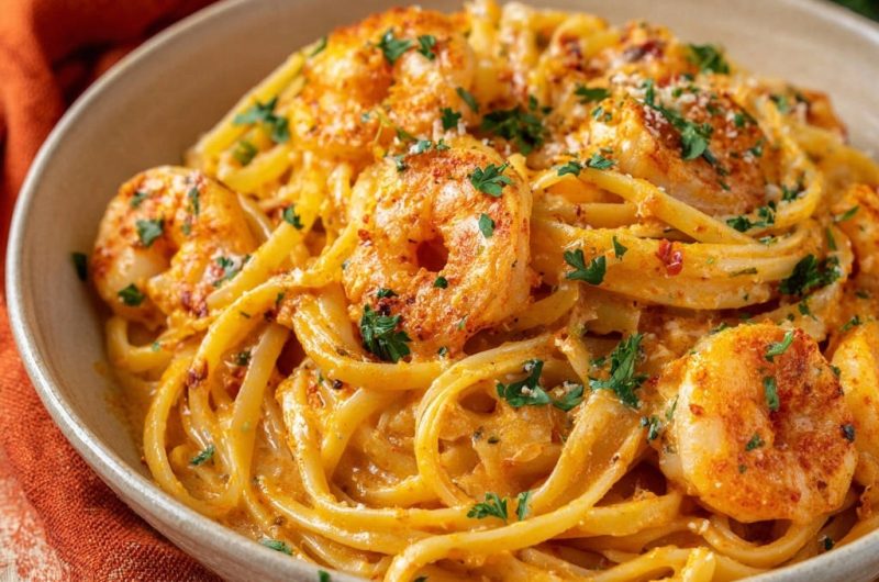 Cremige Knoblauch-Garnelen-Pasta