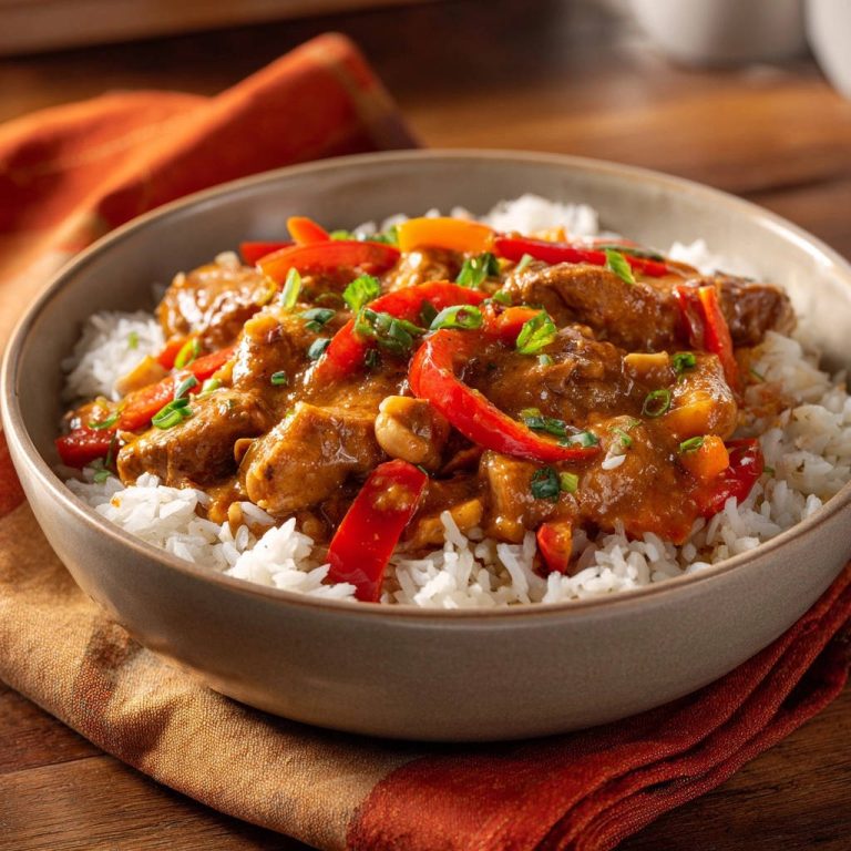 Cremiges Erdnuss-Hähnchen mit Paprika: So wird es saftig & zart