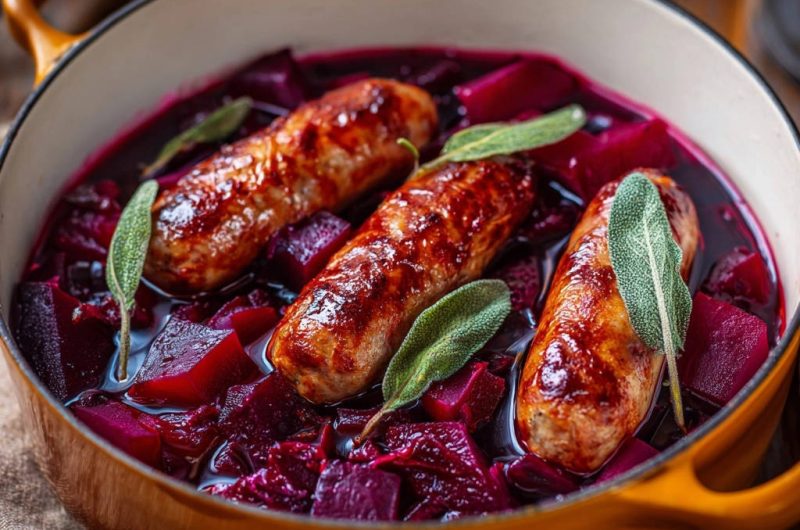 Deftiger Wursttopf mit Roter Bete