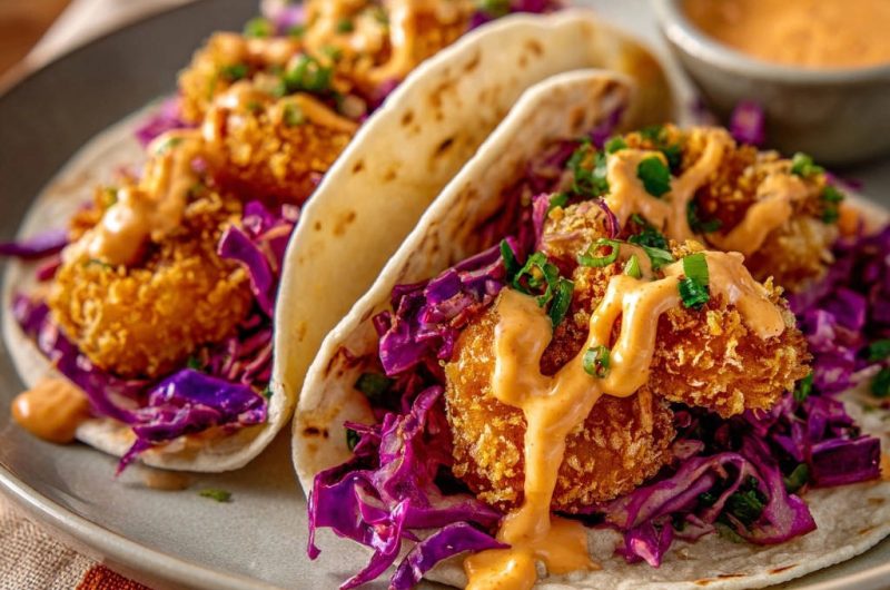 Knusprige Garnelen Tacos mit würziger Mayo