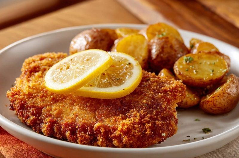 Knuspriges Hähnchenschnitzel mit Rosmarinkartoffeln