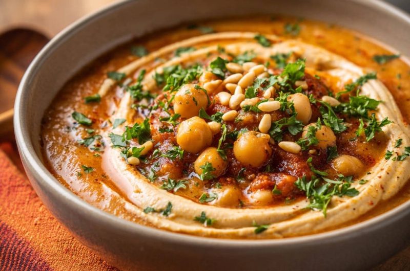Orientalische Hummus-Bowl mit würzigen Kichererbsen