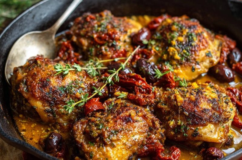 Pfannen-Hähnchen mit Tomaten und Oliven