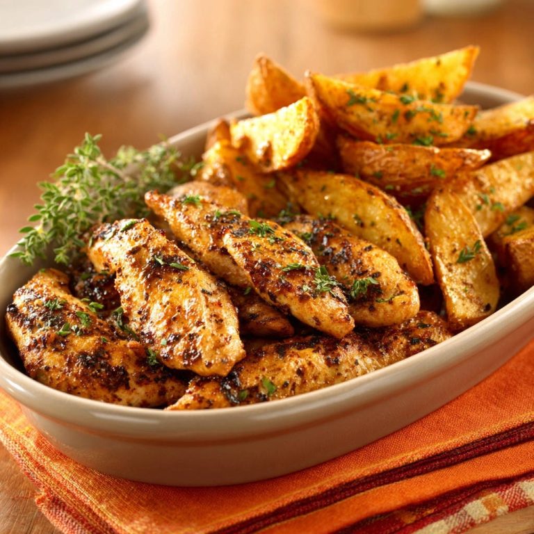 Saftige Hähnchen-Streifen mit knusprigen Kartoffelecken: Nie wieder trocken!