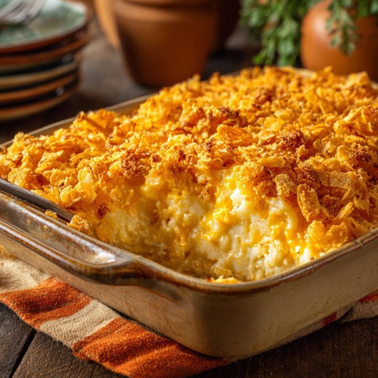 Cremiger Kartoffel-Käse-Auflauf mit knuspriger Kruste, angeschnitten, zeigt das Innere des Auflaufs.