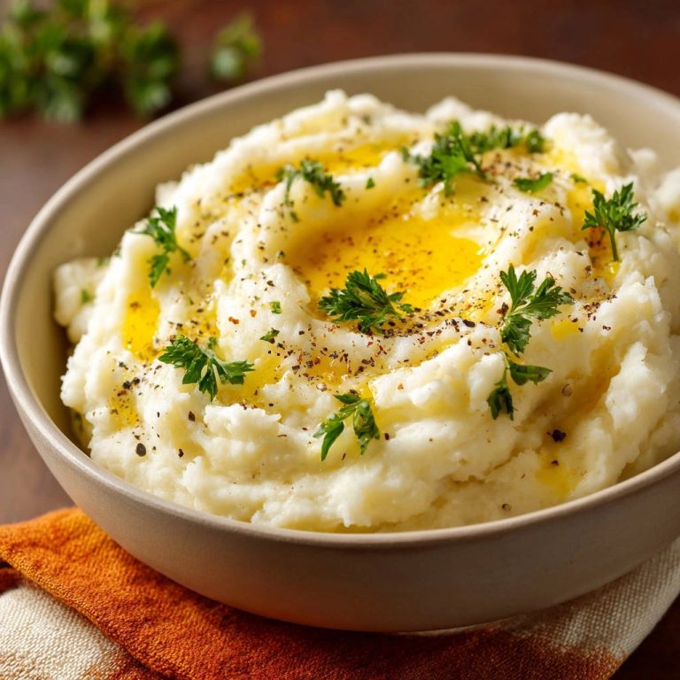 Perfektes Kartoffelpüree luftig und unwiderstehlich, garniert mit frischer Petersilie und flüssiger Butter.