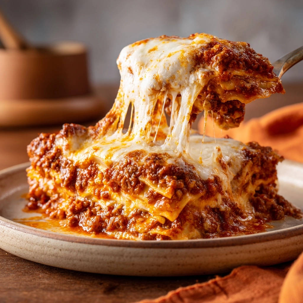 Klassische Lasagne Al Forno Angeschnitten Kaese Gezogen 1 Klassische Lasagne al Forno angeschnitten mit geschmolzenem und gezogenem Käse, ein Stück wird mit einer Gabel herausgehoben.