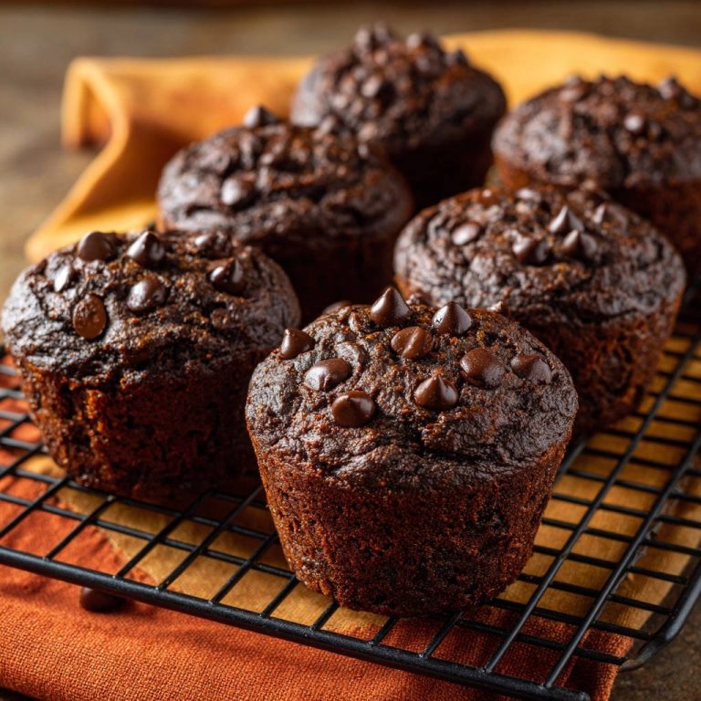 Saftige Schoko-Muffins mit Extra-Schoko-Chips auf einem schwarzen Rost, frisch gebacken und abgebildet im Nahaufnahme.